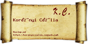 Korányi Célia névjegykártya